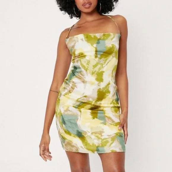 Green Satin Slip Dress - Picture 3 of 4